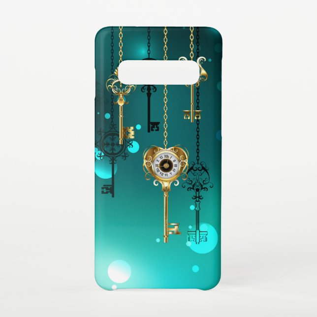 Antique Skeleton Keys on Green Background Samsung Galaxy Case (Back)