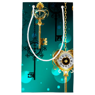 Antique Skeleton Keys on Green Background Small Gift Bag