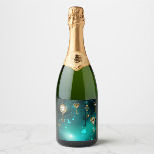 Antique Skeleton Keys on Green Background Sparkling Wine Label