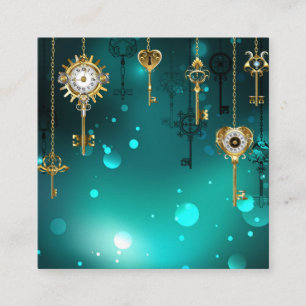 Antique Skeleton Keys on Green Background Square Business Card