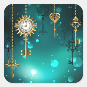 Antique Skeleton Keys on Green Background Square Sticker