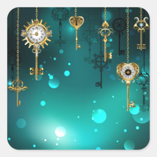 Antique Skeleton Keys on Green Background Square Sticker