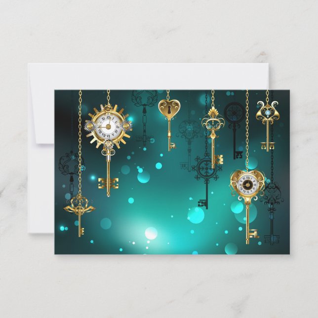 Antique Skeleton Keys on Green Background Thank You Card (Front)