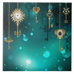 Antique Skeleton Keys on Green Background Tile