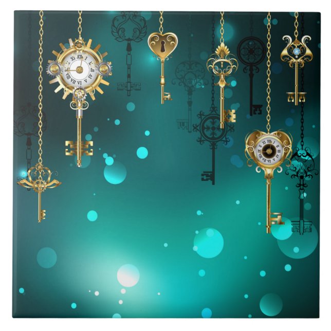 Antique Skeleton Keys on Green Background Tile (Front)