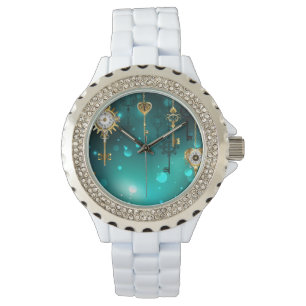 Antique Skeleton Keys on Green Background Watch
