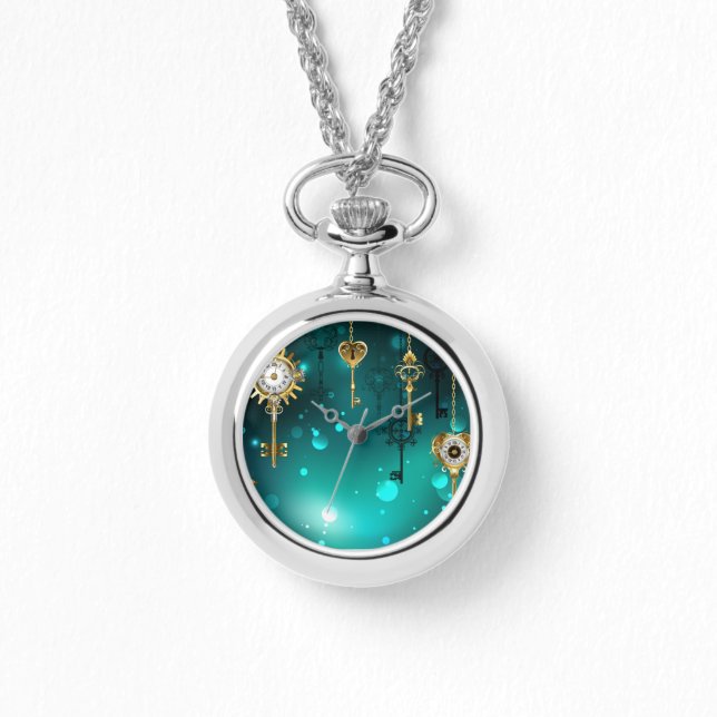 Antique Skeleton Keys on Green Background Watch (Front)
