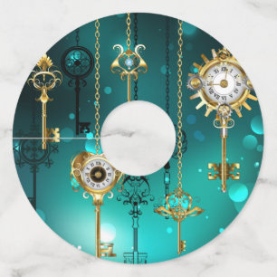 Antique Skeleton Keys on Green Background Wine Glass Tag