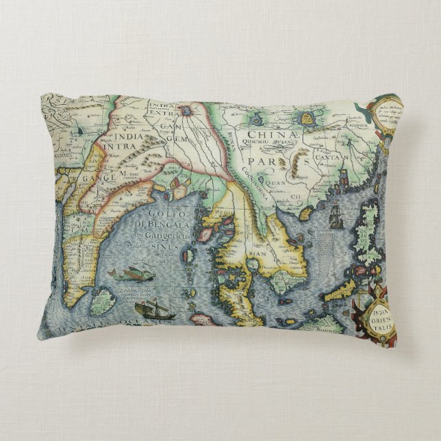 Antique Southeast Asian Map by Mercator / Hondius Decorative Cushion (Back)