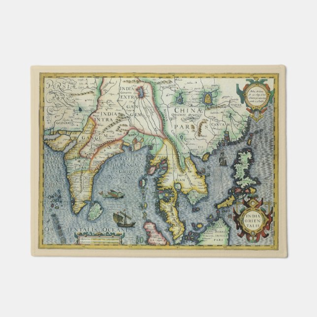 Antique Southeast Asian Map by Mercator / Hondius Doormat (Front)