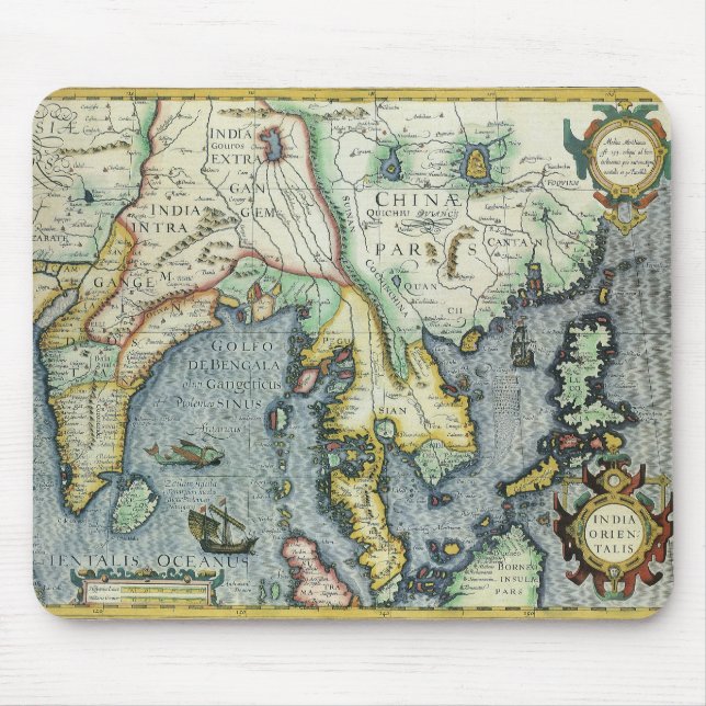 Antique Southeast Asian Map by Mercator / Hondius Mouse Mat (Front)