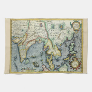 Antique Southeast Asian Map by Mercator / Hondius Tea Towel