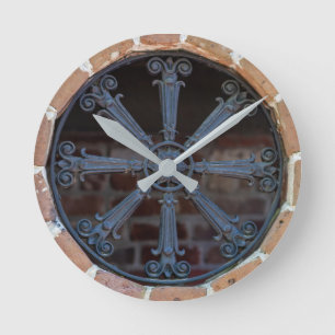 Antique Southern Wrought Iron Window Guard Round Clock