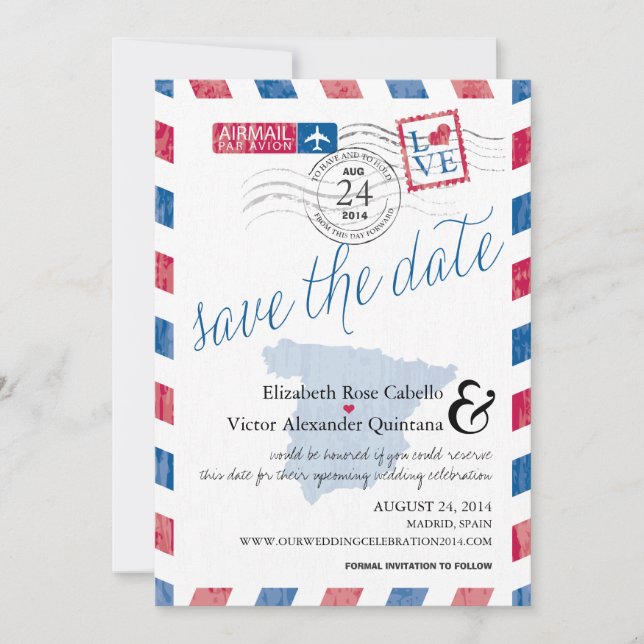 Antique Spain Airmail Save the Date (Front)