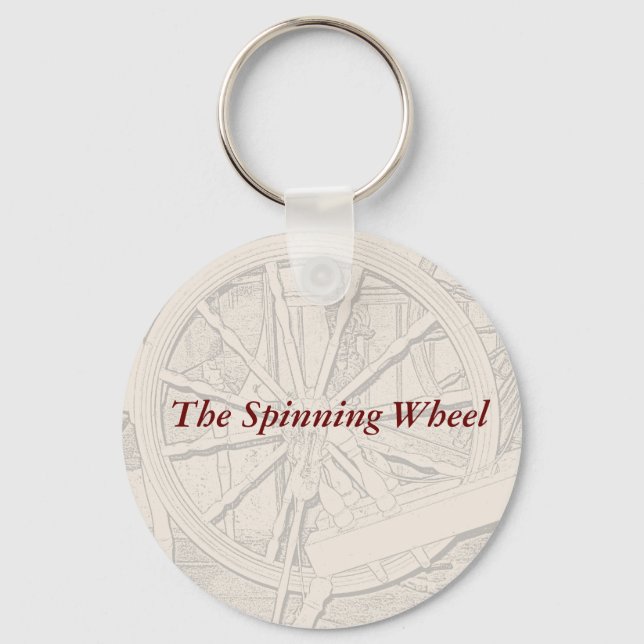 Antique Spinning Wheel Arts Crafts Keyring (Front)