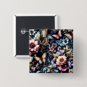 Antique Spring Flowers and Butterflies 15 Cm Square Badge
