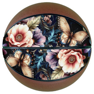 Antique Spring Flowers and Butterflies Basketball