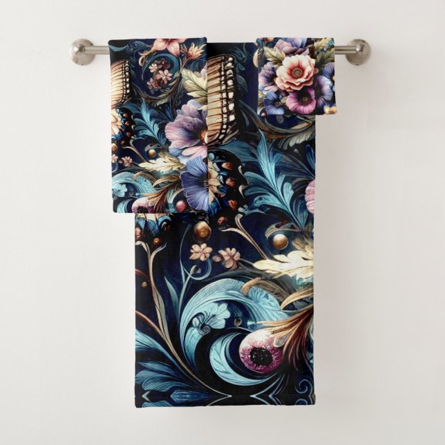 Antique Spring Flowers and Butterflies  Bath Towel Set (Insitu)