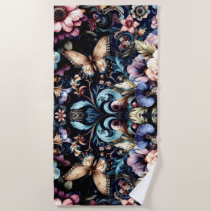Antique Spring Flowers and Butterflies Beach Towel
