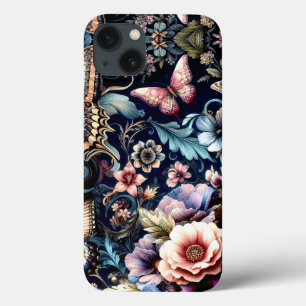 Antique Spring Flowers and Butterflies iPhone 13 Case