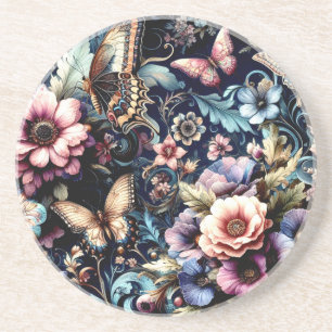 Antique Spring Flowers and Butterflies  Coaster