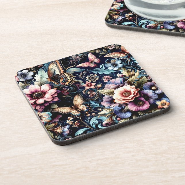 Antique Spring Flowers and Butterflies  Coaster (Left Side)