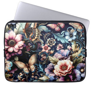 Antique Spring Flowers and Butterflies  Laptop Sleeve