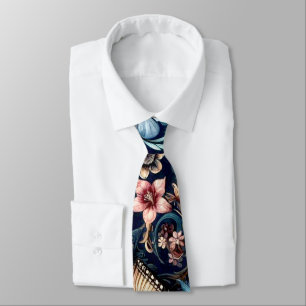 Antique Spring Flowers and Butterflies  Tie