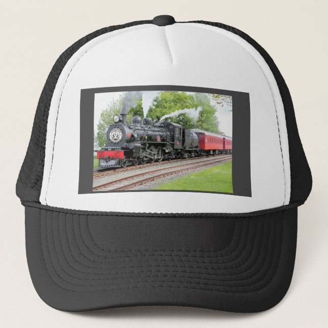 Antique Steam Engine Train Dark Grey Trucker Hat (Front)