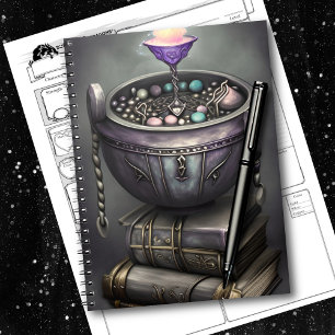 Antique Steampunk Cauldron on Stack of Spell Books