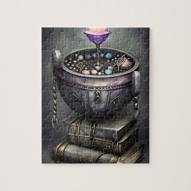Antique Steampunk Cauldron on Stack of Spell Books Jigsaw Puzzle (Vertical)