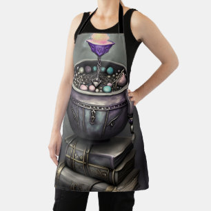 Antique Steampunk Cauldron   Stack of Spellbooks Apron