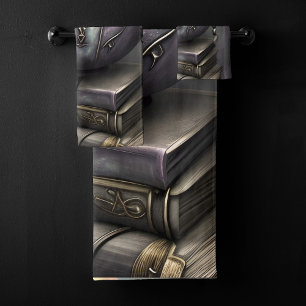 Antique Steampunk Cauldron Stack of Spellbooks Bath Towel Set