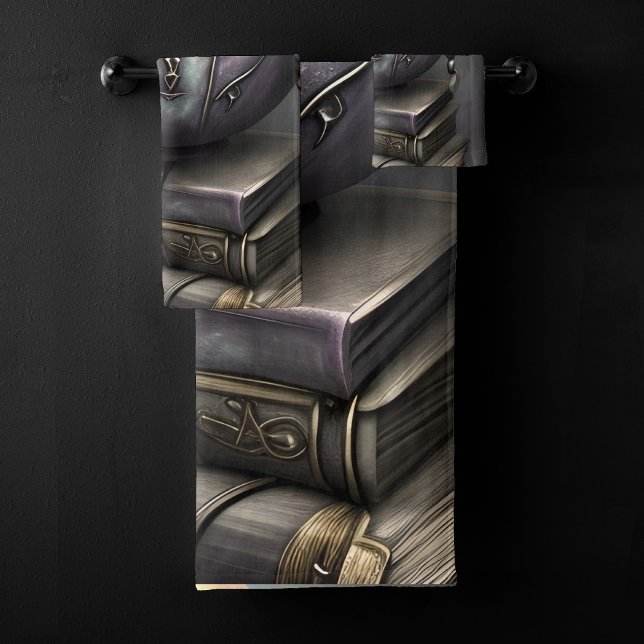 Antique Steampunk Cauldron | Stack of Spellbooks Bath Towel Set (Creator Uploaded)