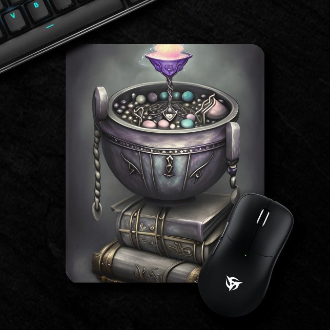 Antique Steampunk Cauldron | Stack of Spellbooks Mouse Mat (Creator Uploaded)