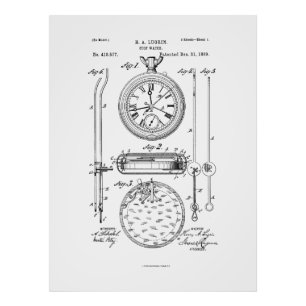 Antique Stopwatch, 1889 Patent Drawing Photo Print