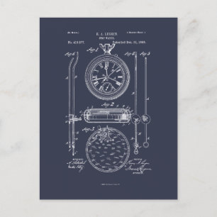 Antique Stopwatch, 1889 Patent Drawing Postcard
