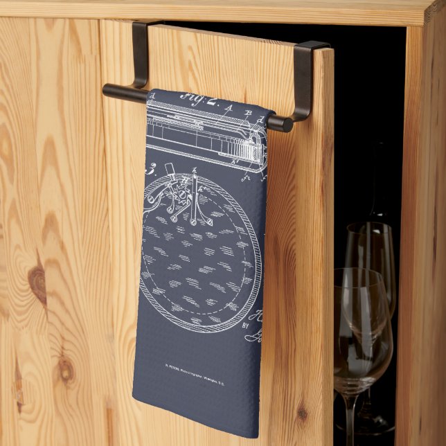 Antique Stopwatch, 1889 Patent Drawing Tea Towel (Thirds Fold)