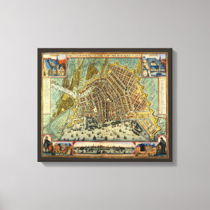 Antique Street Map of Amsterdam, Netherlands Canvas Print