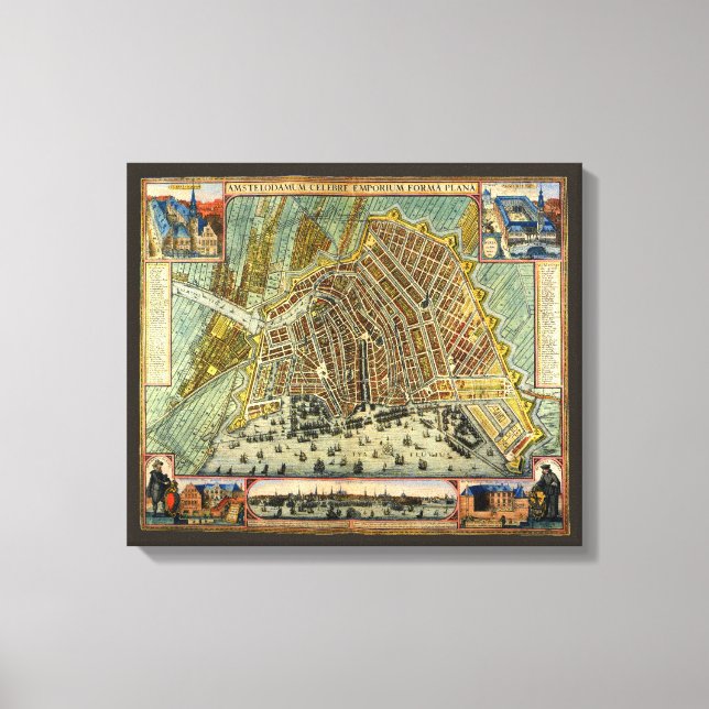 Antique Street Map of Amsterdam, Netherlands Canvas Print (Front)