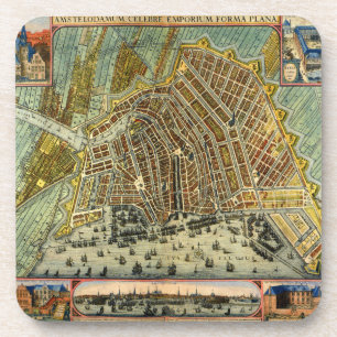 Antique Street Map of Amsterdam, Netherlands Coaster