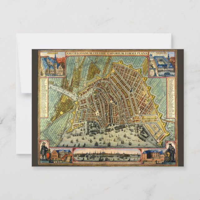 Antique Street Map of Amsterdam, Netherlands Invitation (Front)