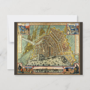 Antique Street Map of Amsterdam, Netherlands Invitation