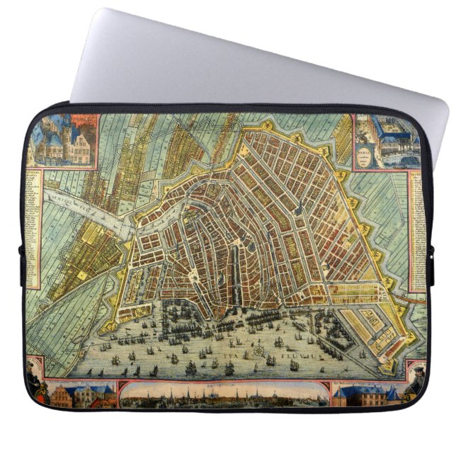 Antique Street Map of Amsterdam, Netherlands Laptop Sleeve (Front)