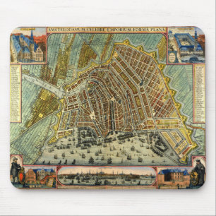 Antique Street Map of Amsterdam, Netherlands Mouse Mat