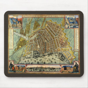 Antique Street Map of Amsterdam, Netherlands Mouse Mat