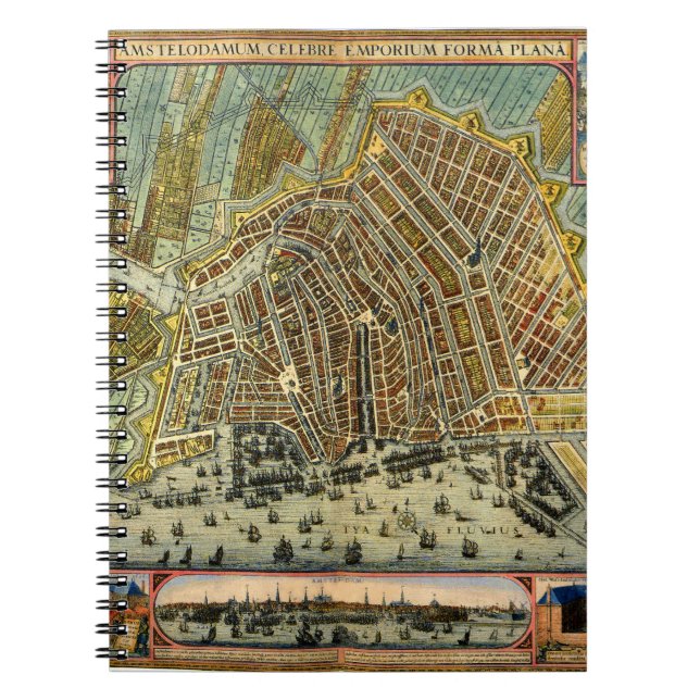 Antique Street Map of Amsterdam, Netherlands Notebook (Front)