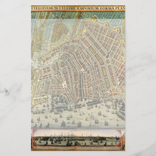 Antique Street Map of Amsterdam, Netherlands Stationery