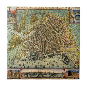 Antique Street Map of Amsterdam, Netherlands Tile