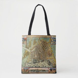 Antique Street Map of Amsterdam, Netherlands Tote Bag